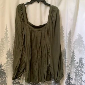 A New Day Long Sleeve Square Neckline Hunter Green Blouse Size Large NWT